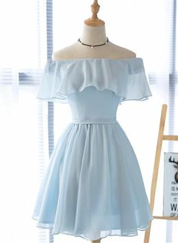 Picture of Pretty Off Shoulder Simple Short Bridesmaid Dresses, Lovely Blue Chiffon Party Dresses